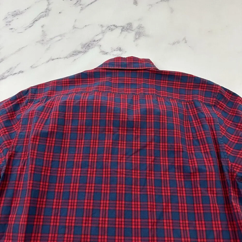 Bonobos Mens Button Up Shirt Size XL Red Blue Plaid Silm Fit Long Sleeve - Picture 9 of 12
